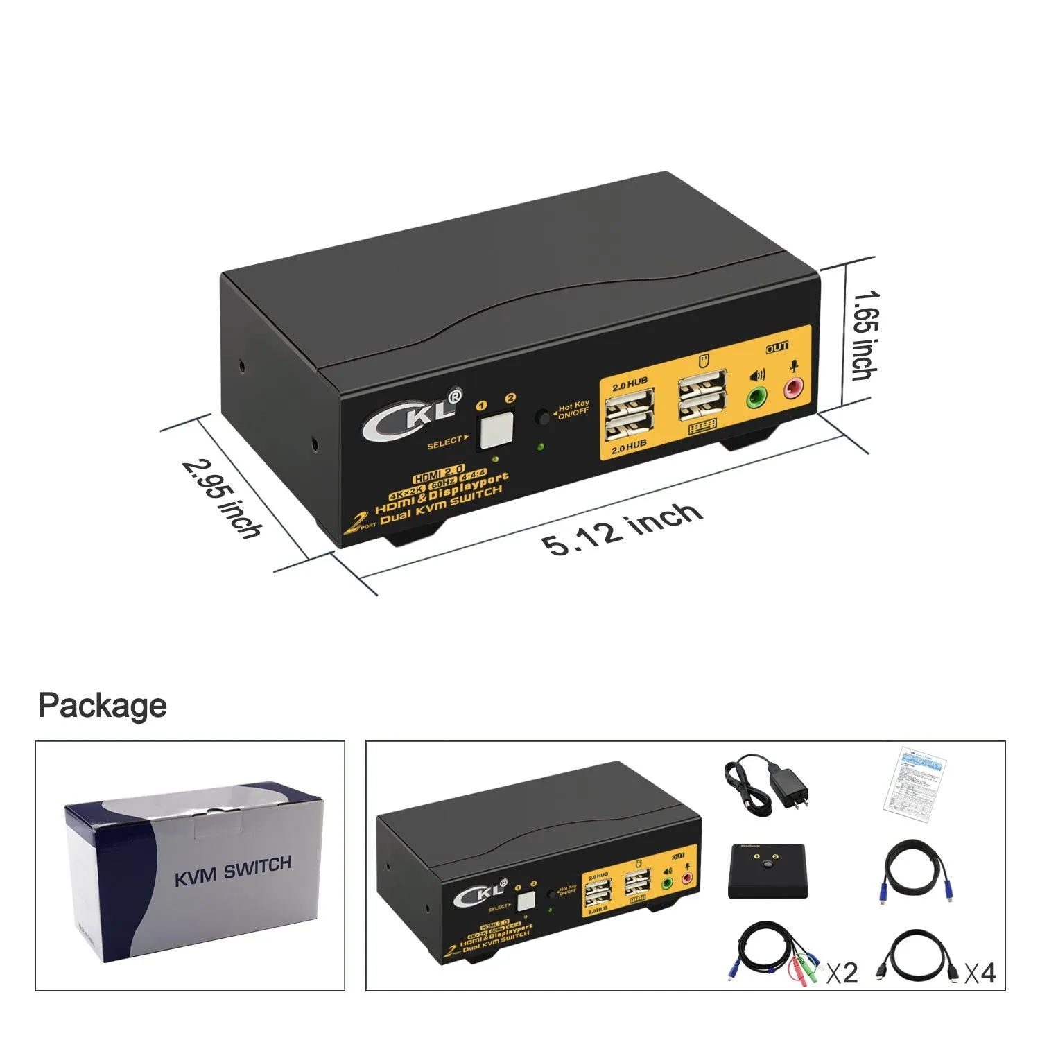 2 Port Dual Monitor KVM Switch HDMI 4K 60Hz  CKL-922HUA-2