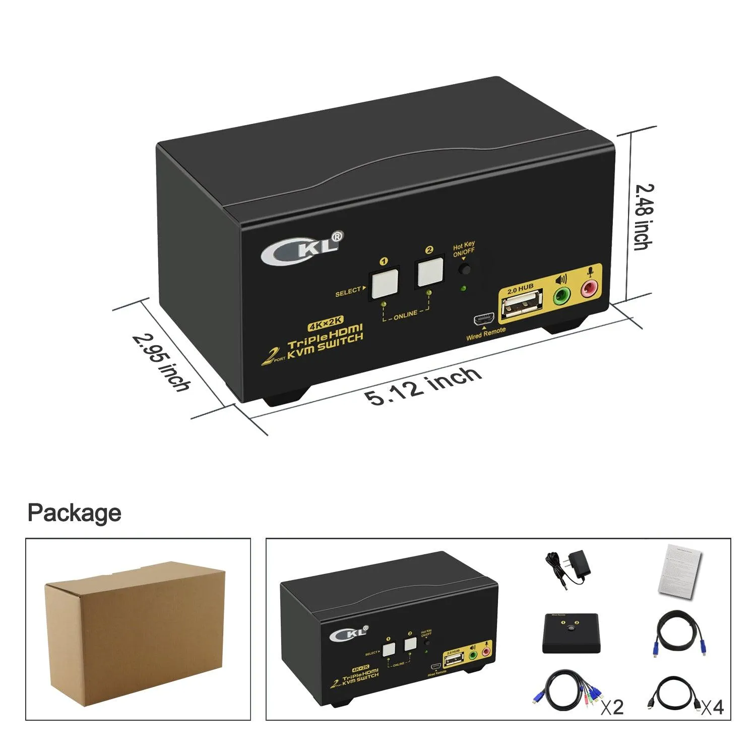 2 Port KVM Switch Triple  Monitor HDMI 4K 30Hz  CKL-923HUA