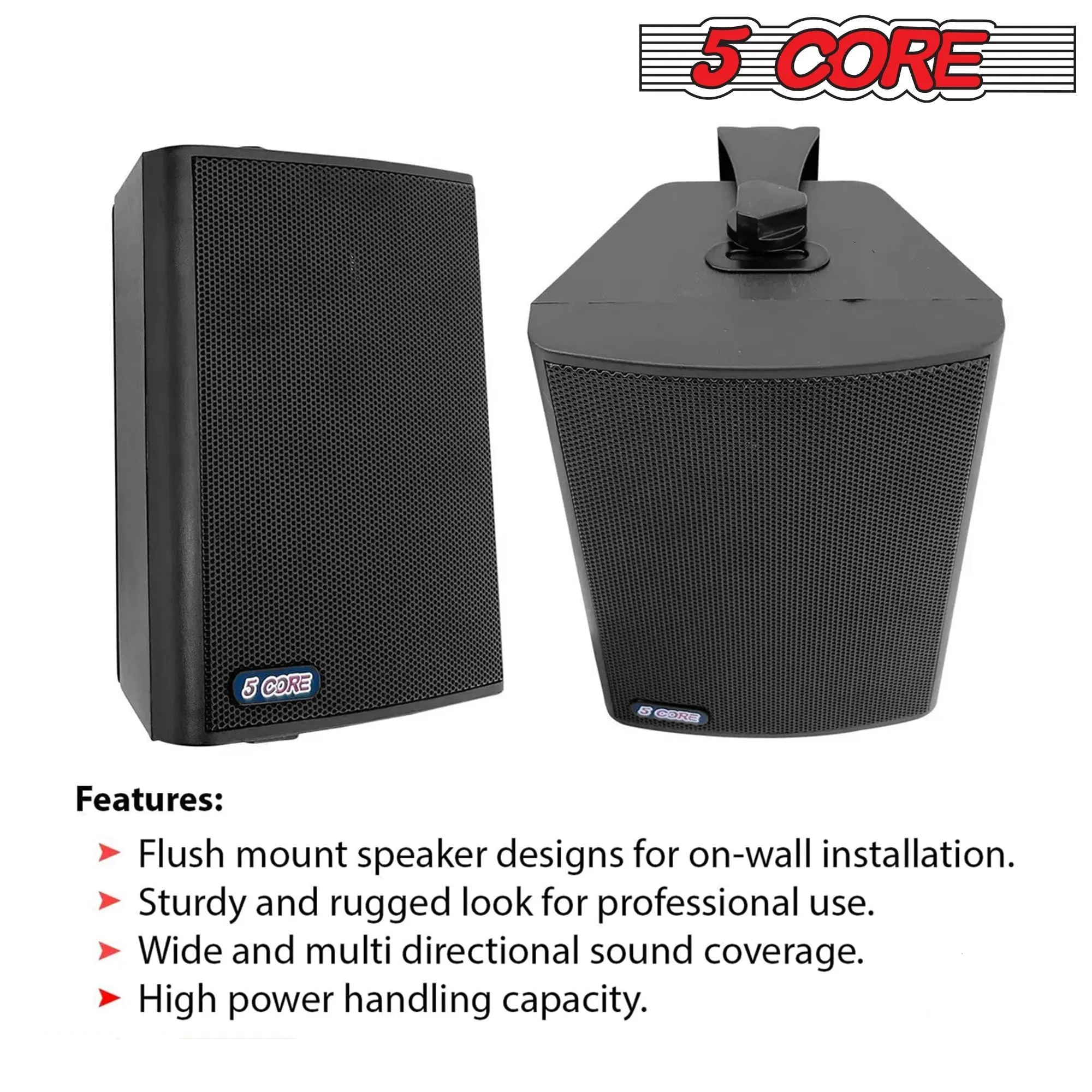 5 Core Wall Mount Speakers Outdoor 20W 2 Piece Stereo Wired Speaker