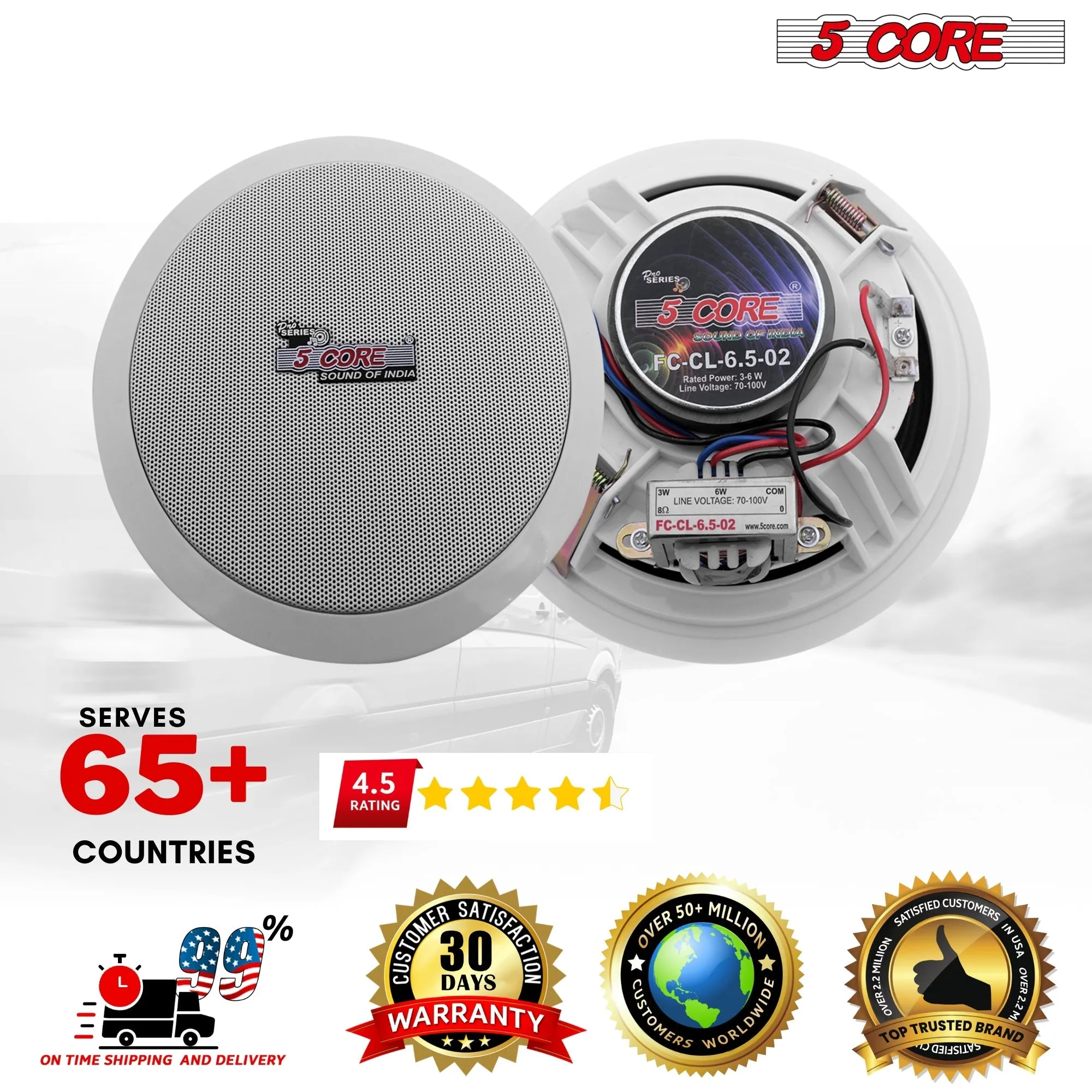 5Core Ceiling Speaker 6.5 Inch In Wall 2 Way Home Audio Mount 60W