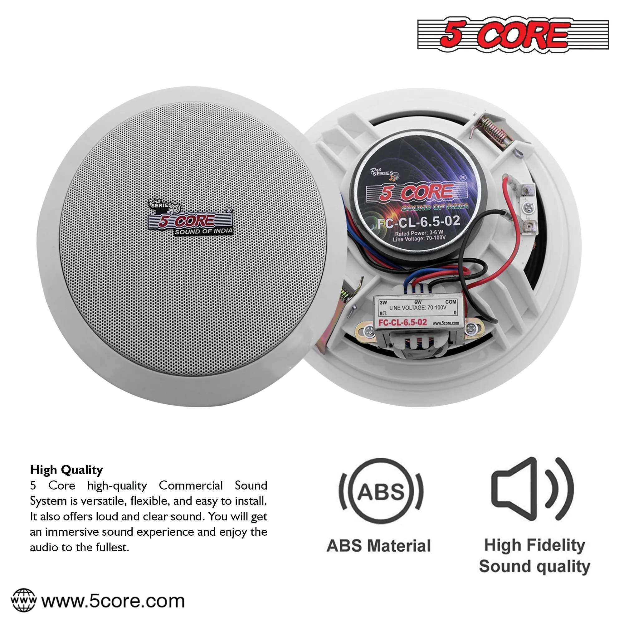 5Core Ceiling Speaker 6.5 Inch In Wall 2 Way Home Audio Mount 60W