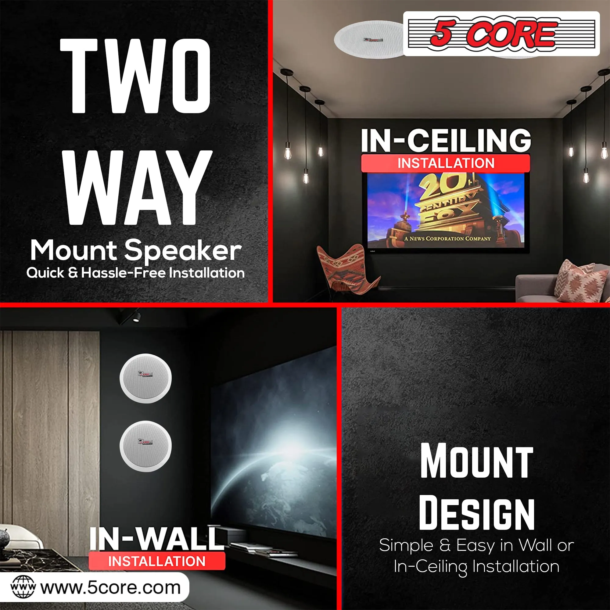 5Core Ceiling Speaker 6.5 Inch In Wall 2 Way Home Audio Mount 60W