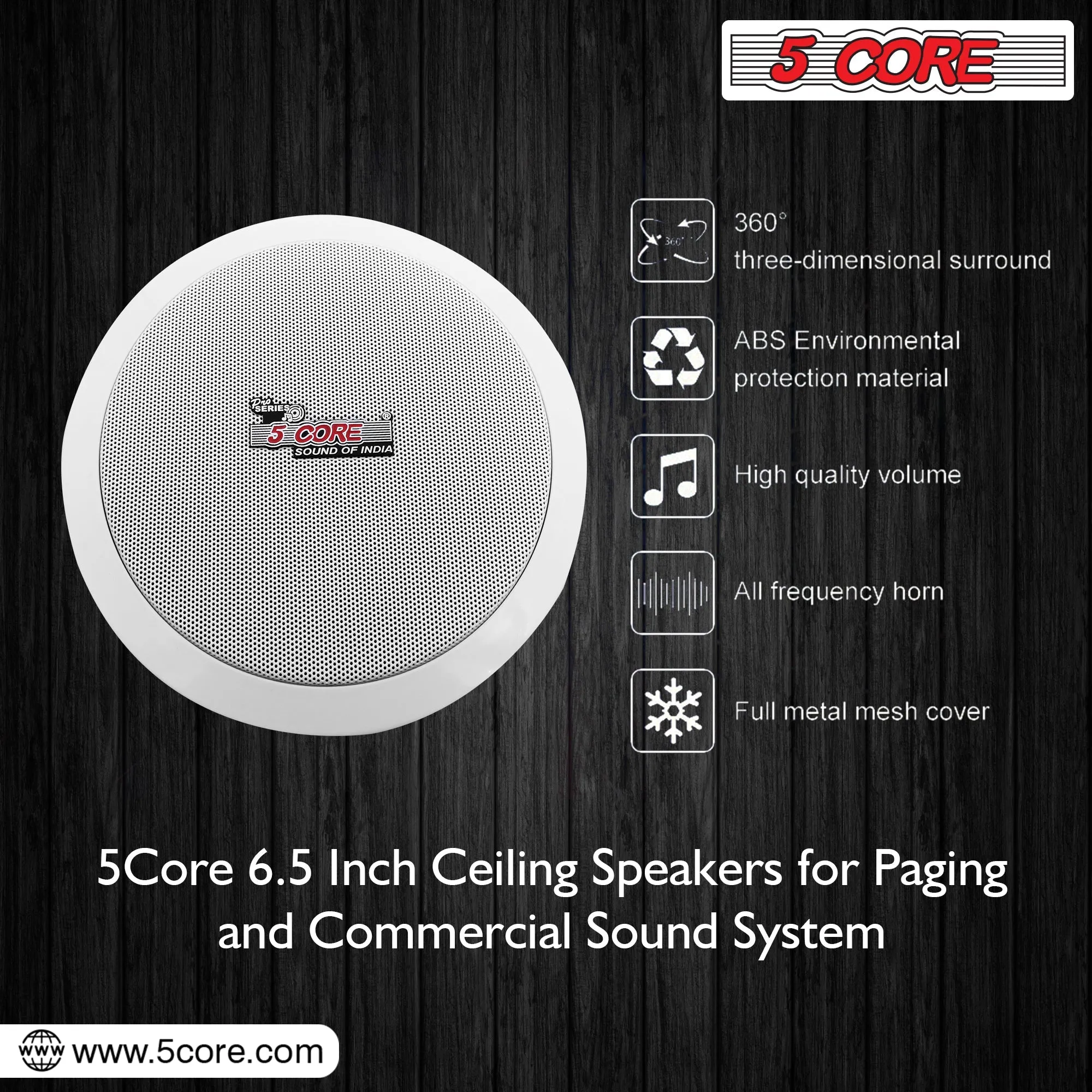 5Core Ceiling Speaker 6.5 Inch In Wall 2 Way Home Audio Mount 60W