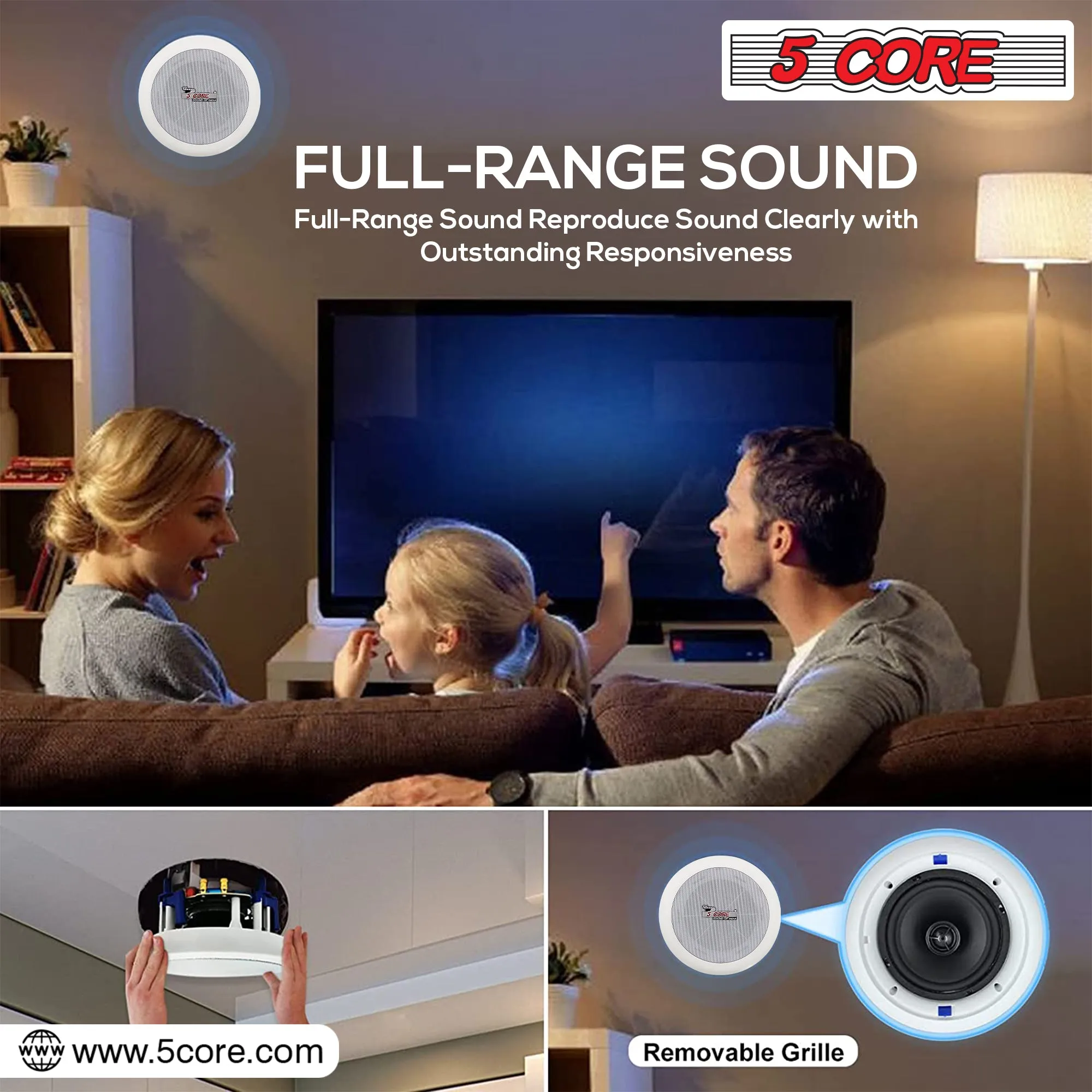 5Core Ceiling Speaker 6.5 Inch In Wall 2 Way Home Audio Mount 60W