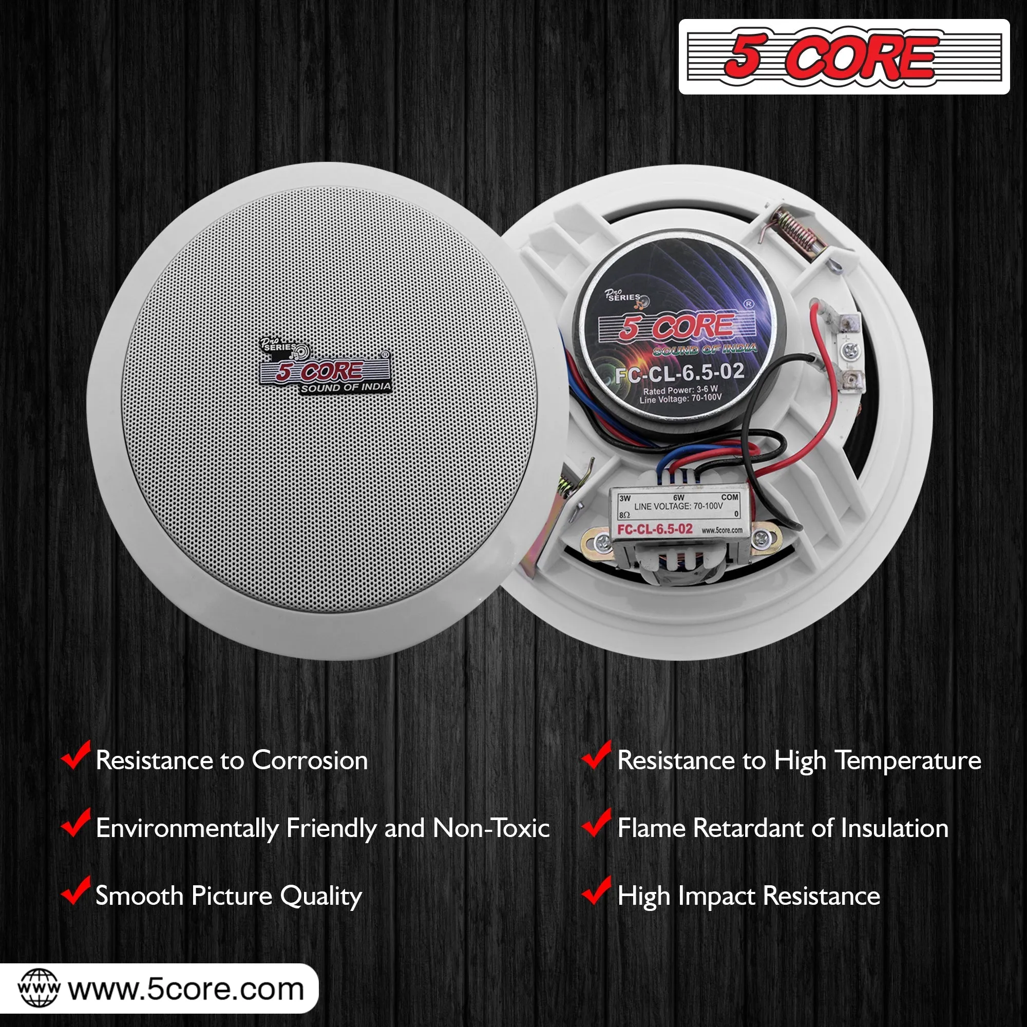 5Core Ceiling Speaker 6.5 Inch In Wall 2 Way Home Audio Mount 60W