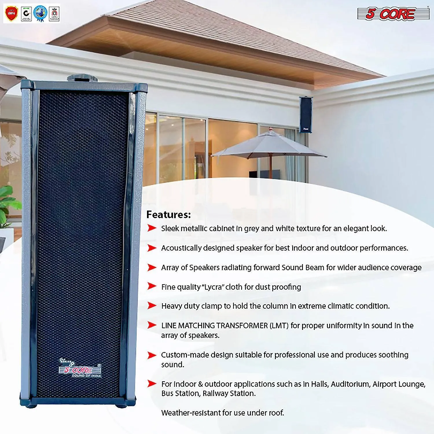 5Core Speaker Commercial Paging PA On Wall Mount Indoor Outdoor Home