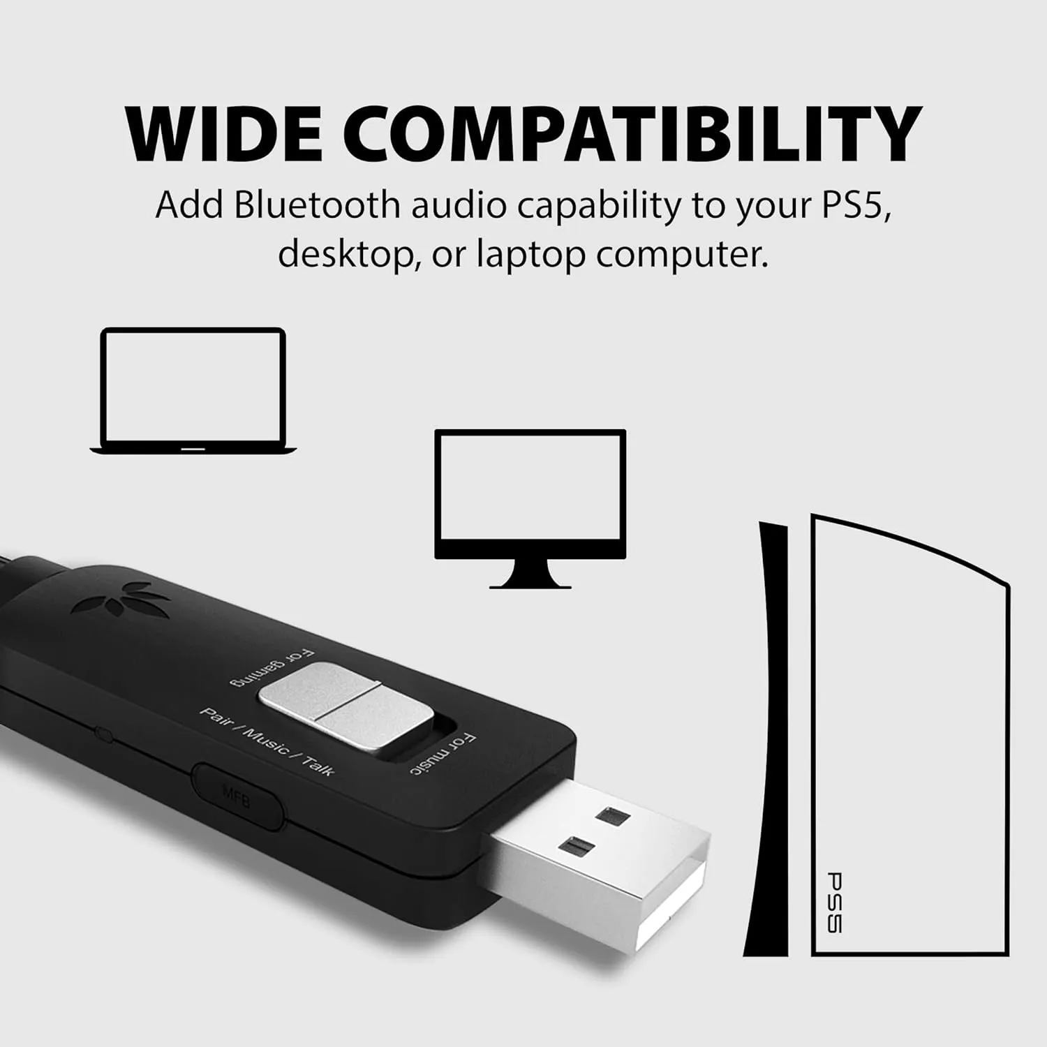 Avantree DG60P - Long Range Bluetooth Audio Adapter for PS5, PS4, PC, Laptop, Mac, Aptx-Adaptive and Low Latency, 24-Bit HD Wireless Dongle for Connecting Headphones, Speakers