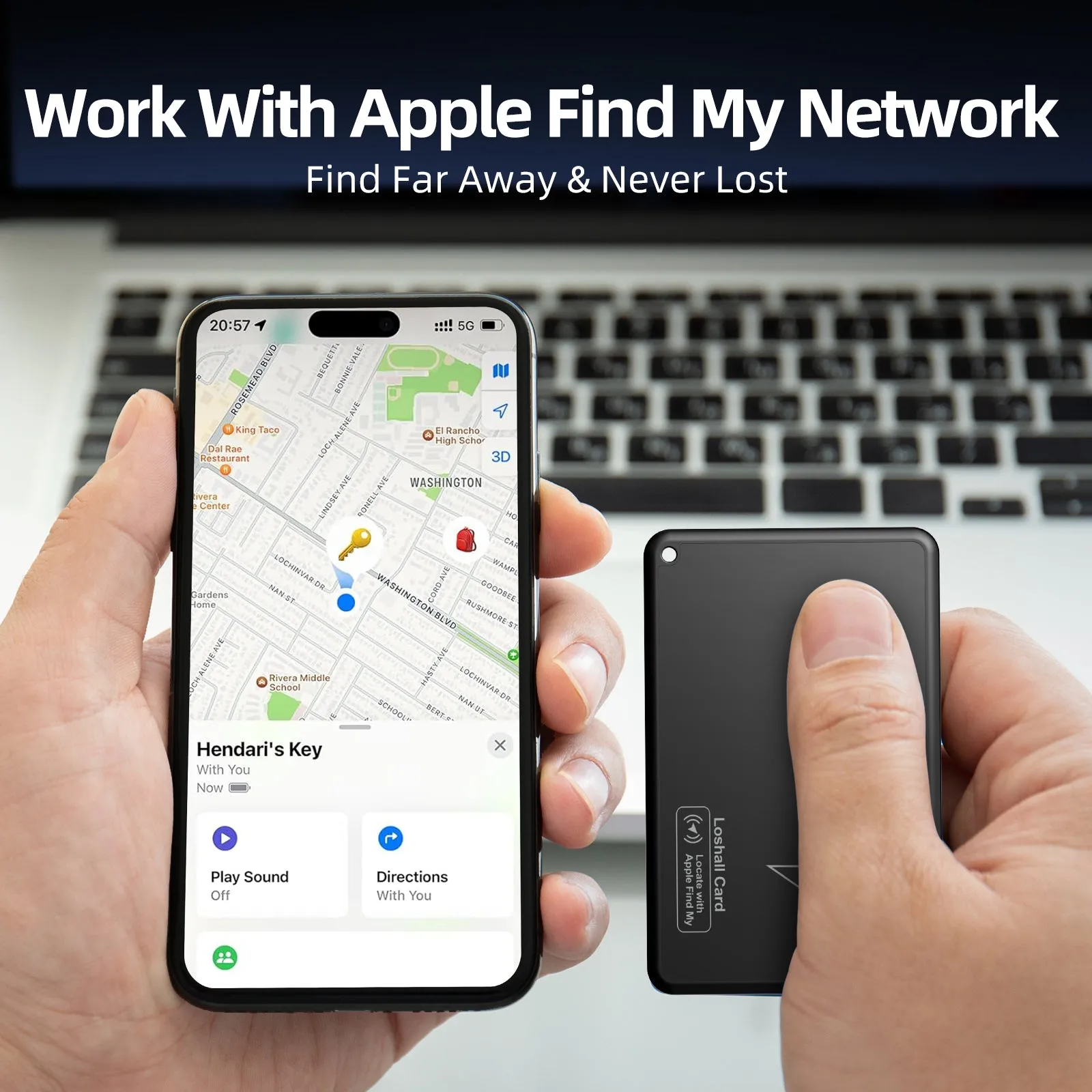 Card-Sized Smart Tracker - Apple Find My, 1-Year Battery, Wireless Charging (iPhone/iOS Only)