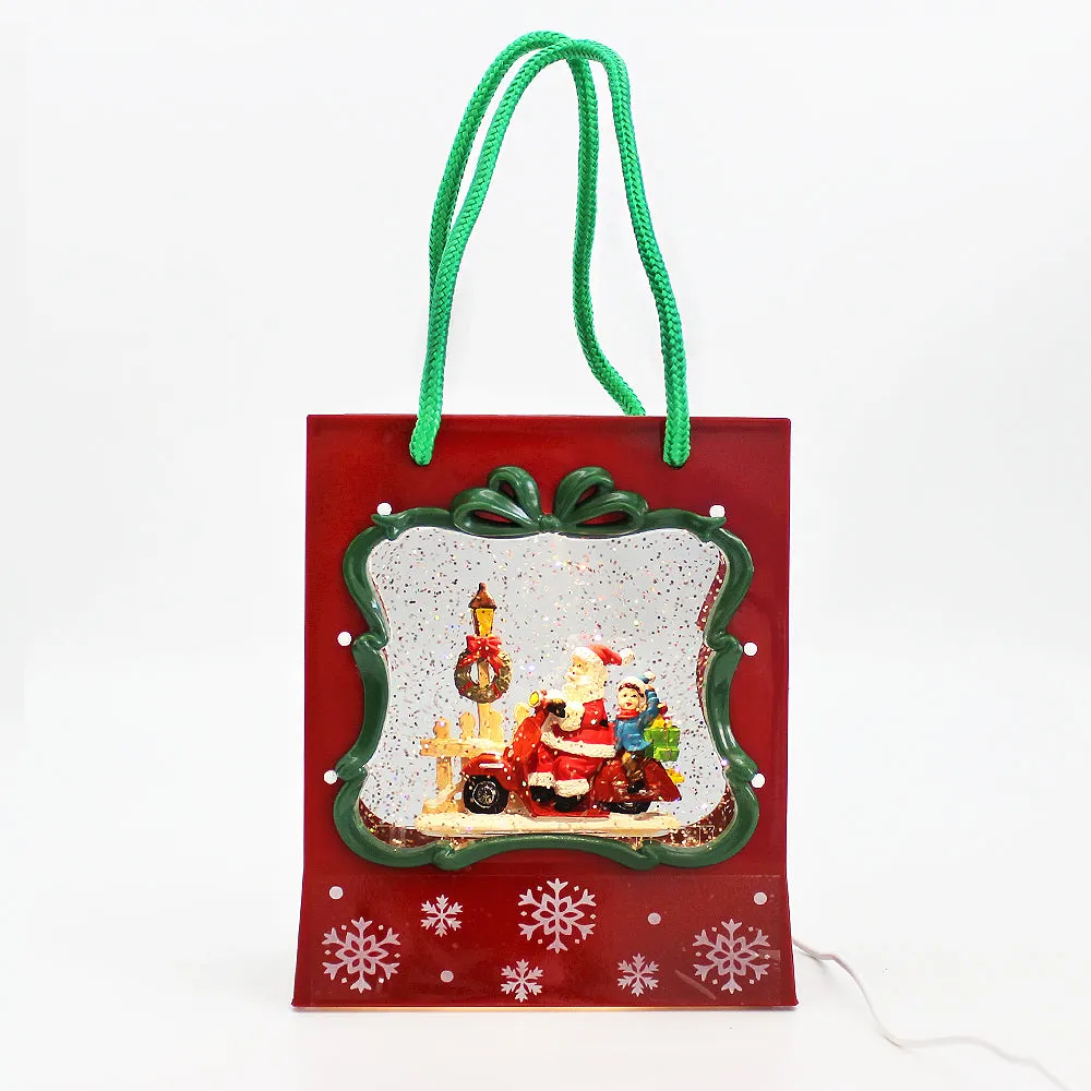 Christmas Musical Water Lantern Gift Bag with Sculpted Scene Swirling Confetti LED Light