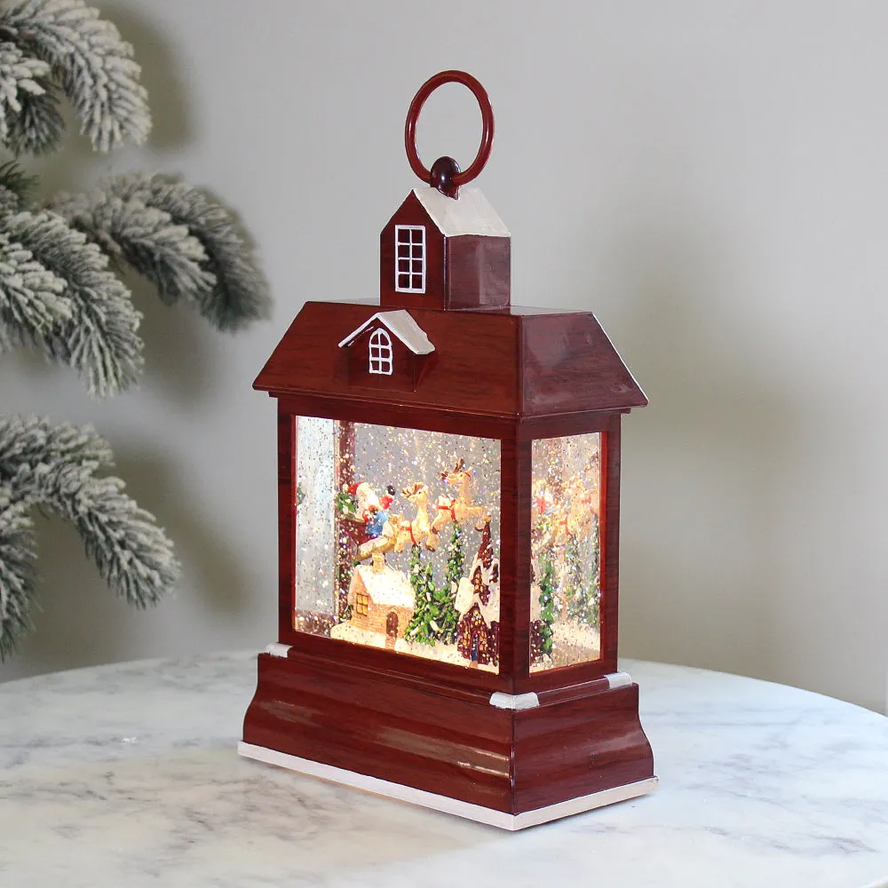 Christmas Musical Water Lantern Red House with Swirling Confetti LED Lights