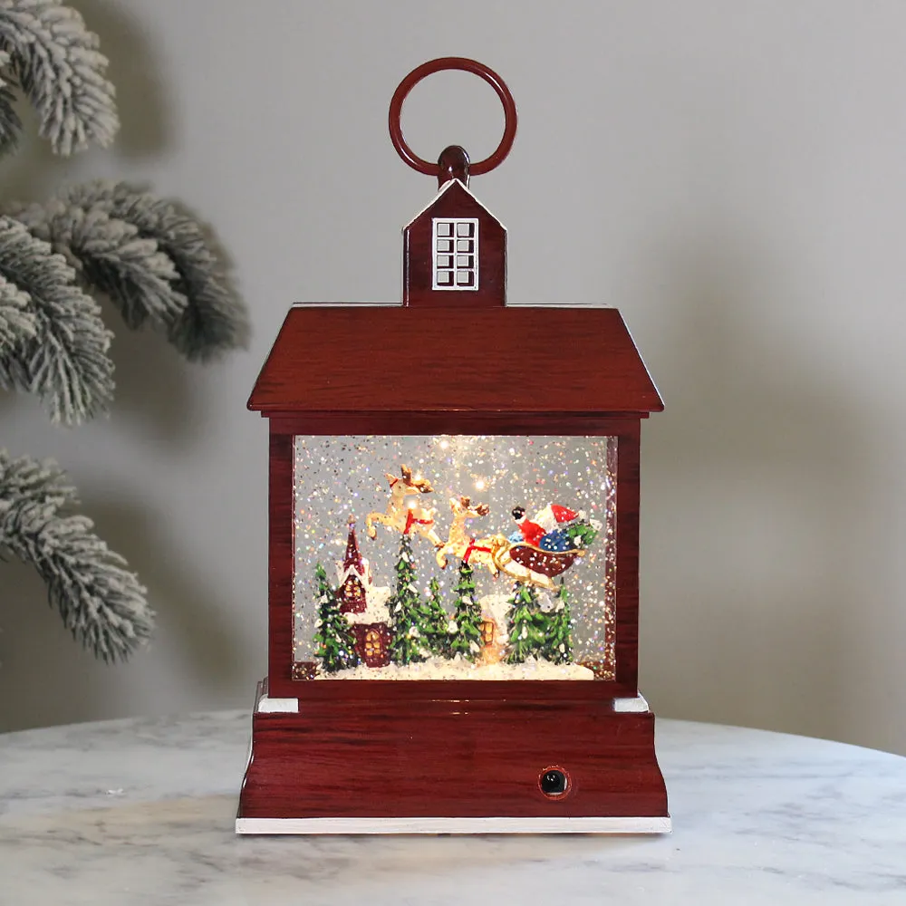 Christmas Musical Water Lantern Red House with Swirling Confetti LED Lights