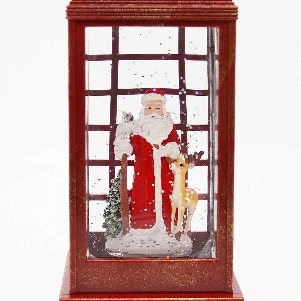 Christmas Musical Water Lantern Santa Booth with Sculpted Scene Swirling Confetti LED Light