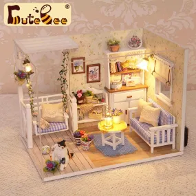 Cutebee DIY Dollhouse Kit With Furniture LED Lights Diy Miniature Building Little House Wooden Toys for Children Adult