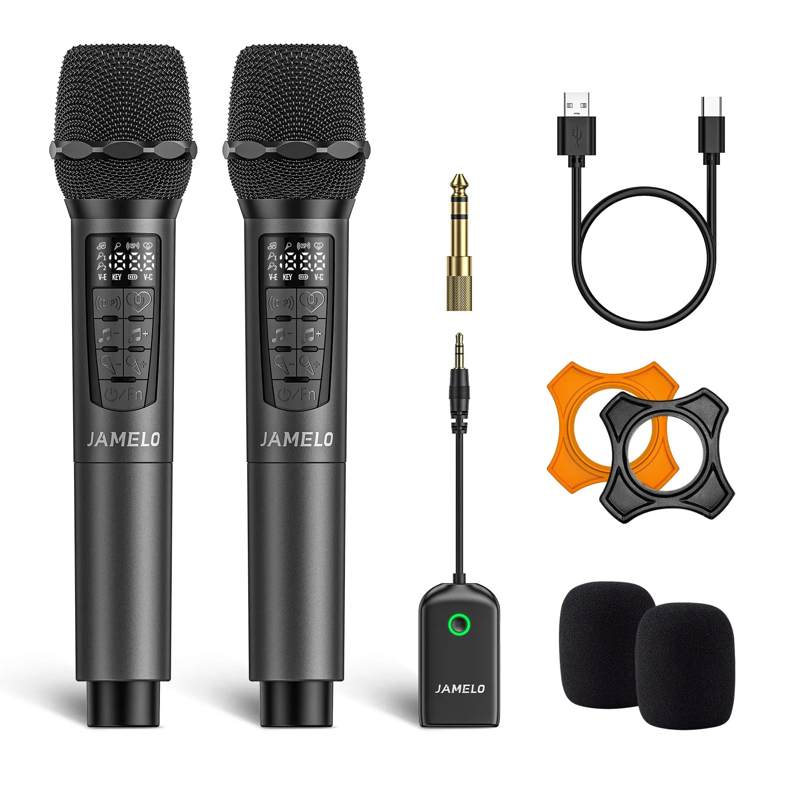 JAMELO 2.4GHz Wireless Microphone Dual Handheld Dynamic Mics