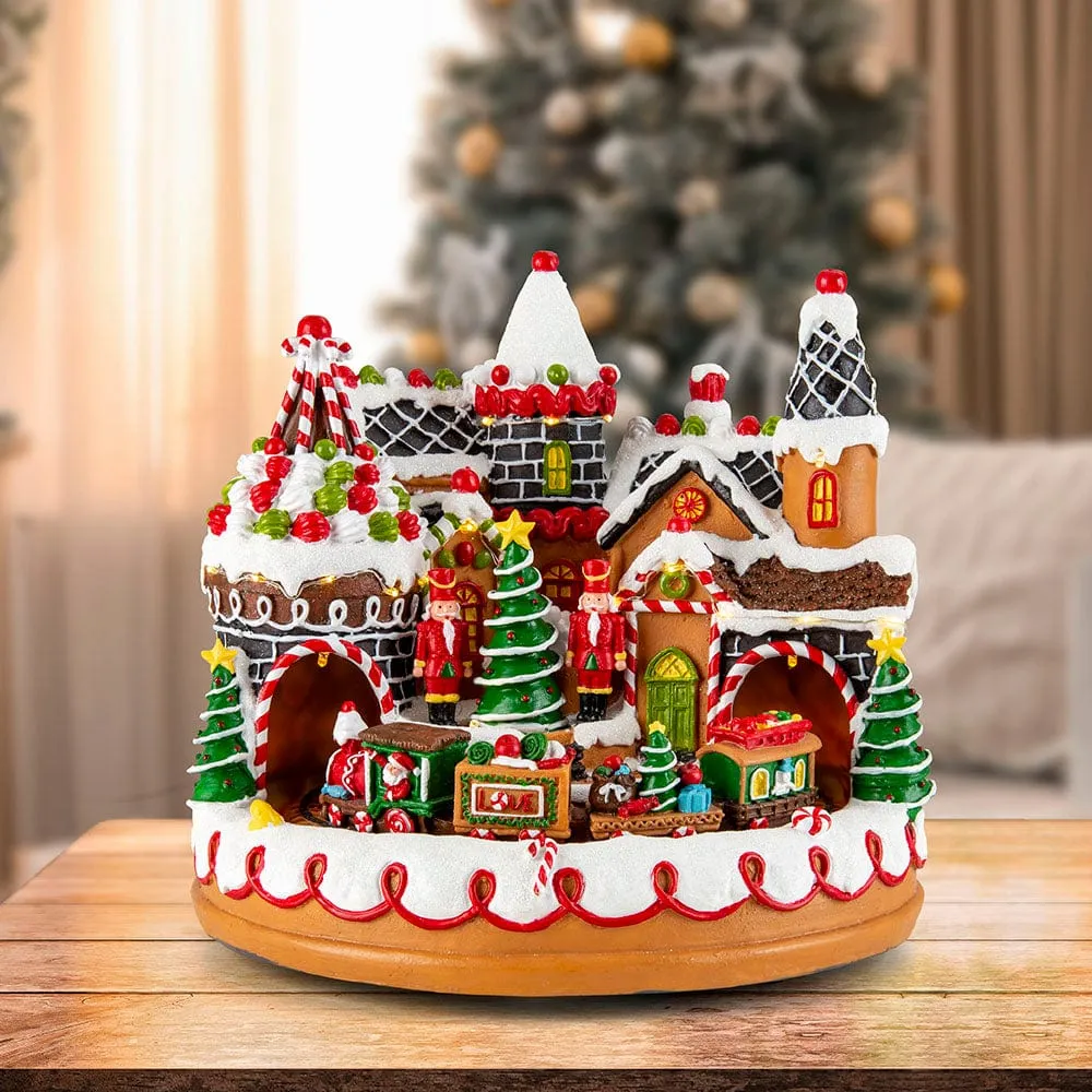 LED Rotating Musical Gingerbread Village USB