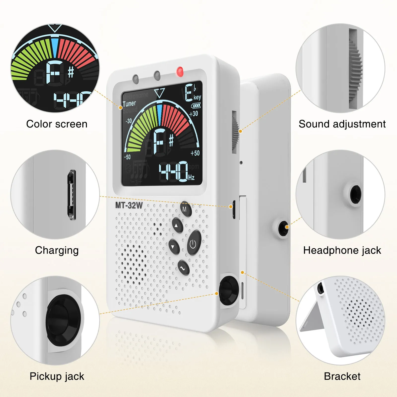 LEKATO MT-32W 3-In-1 Rechargeable Metronome Tuner Tone Generator