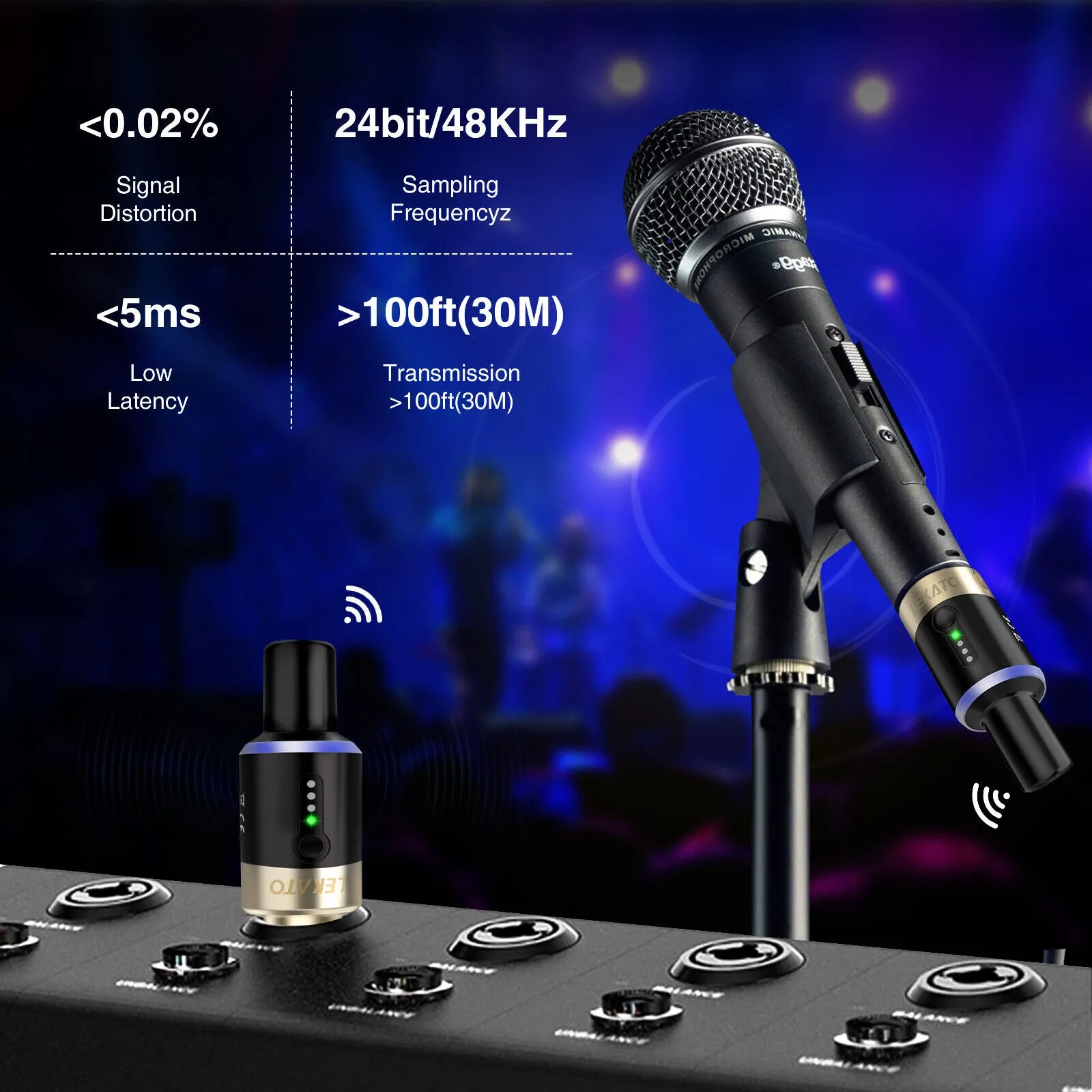 LEKATO MW-1 5.8G Wireless Dynamic Microphone System Plug-on XLR