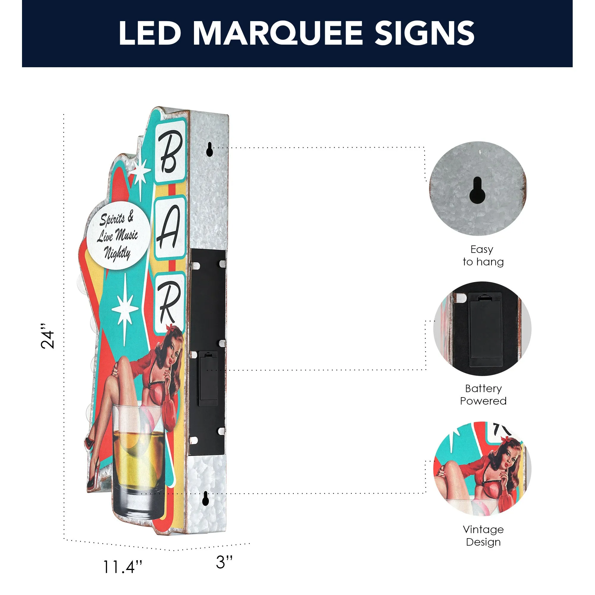 Metal LED Bar Spirits and Live Music Nightly Marquee Sign