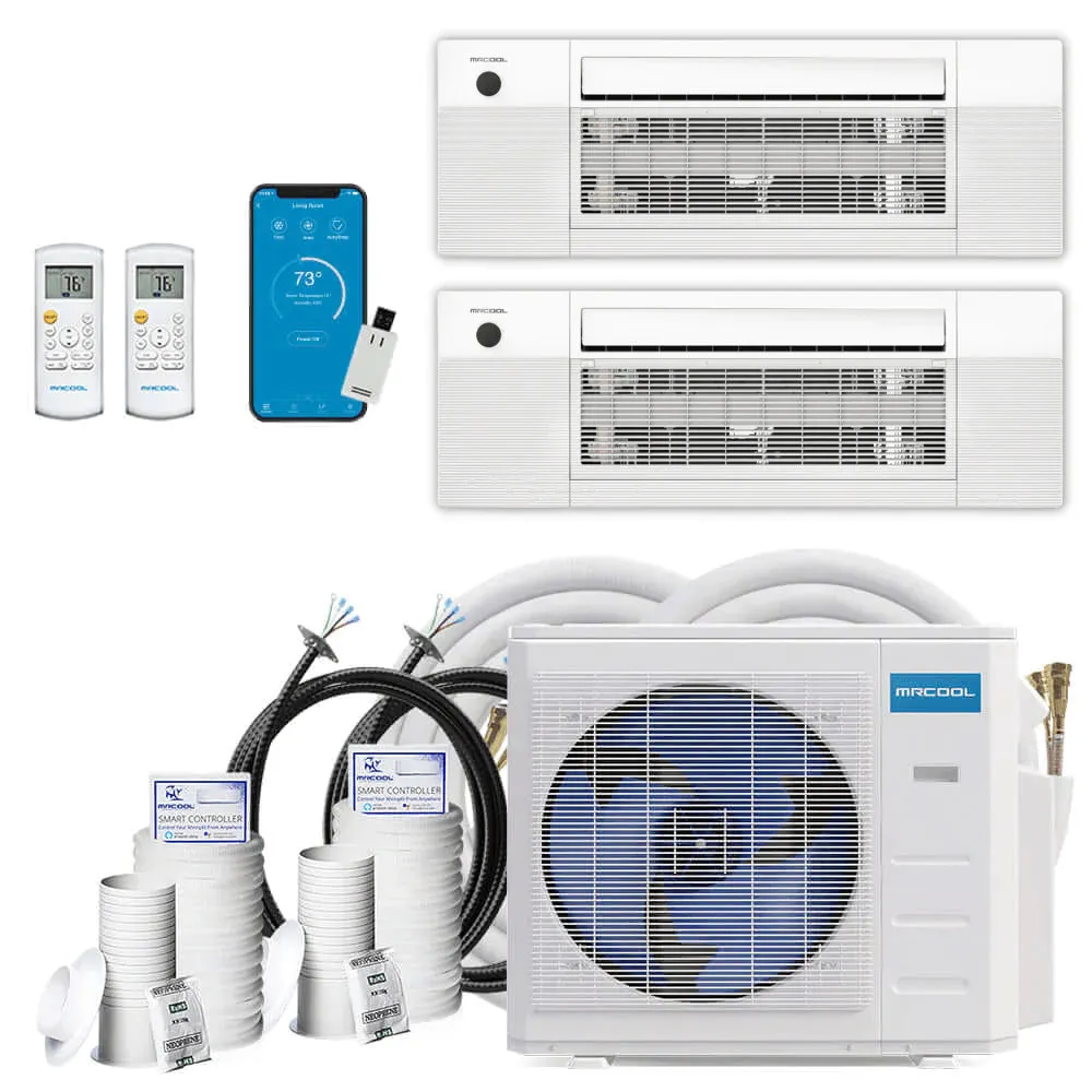 MRCOOL DIY 4th Gen 2-Zone 18,000 BTU 21 SEER (9K   12K) Ductless Mini Split AC and Heat Pump with Ceiling Cassettes