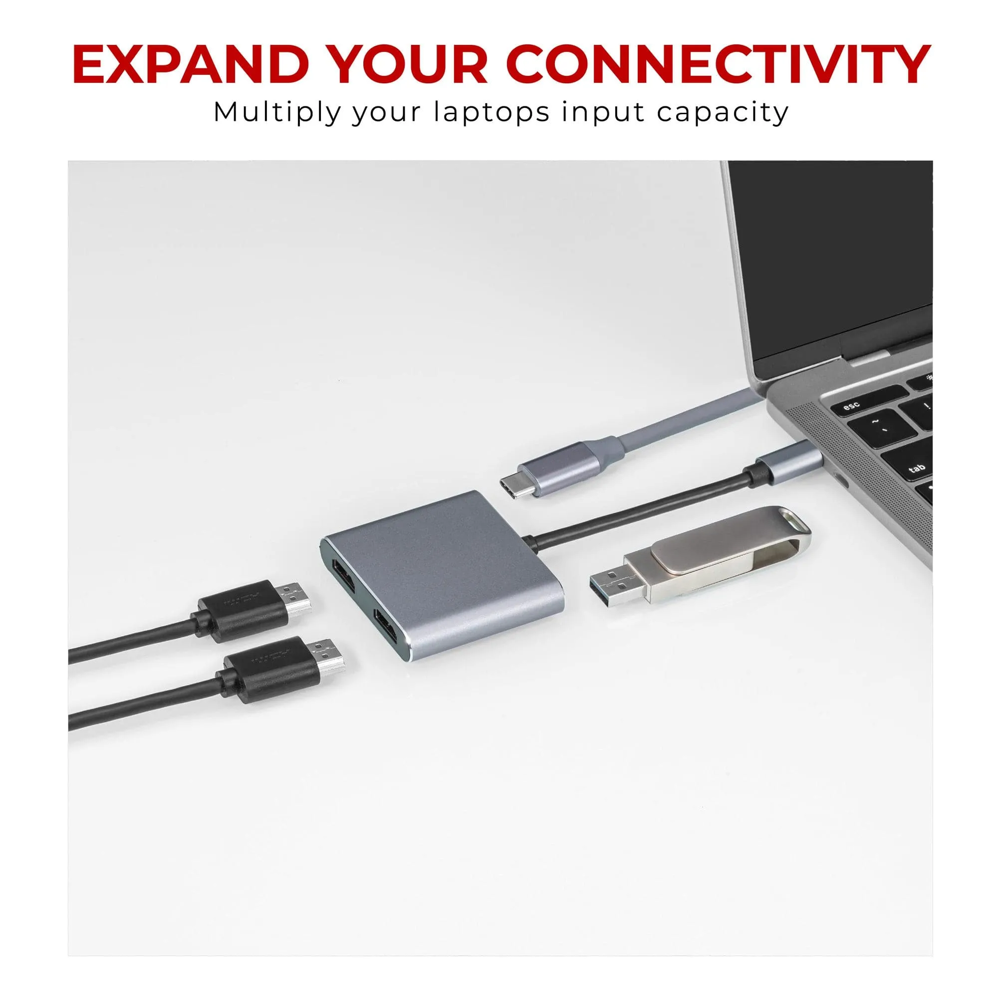 Nikkai USB-C Mutiport Hub to 2x HDMI (4K Ultra HD @60Hz) / USB-C PD / USB-A 3.0