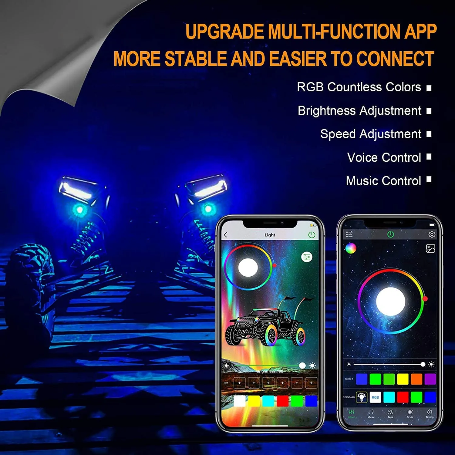 RGB LED Rock Light Set with Bluetooth Controller for ATV UTV