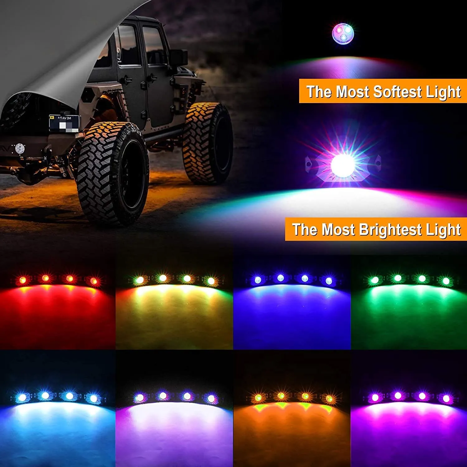 RGB LED Rock Light Set with Bluetooth Controller for ATV UTV