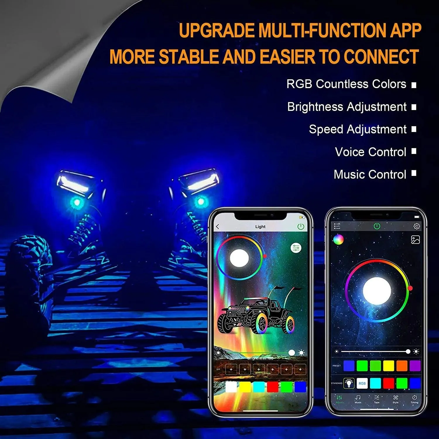 RGB LED Rock Light Set With Bluetooth Controller