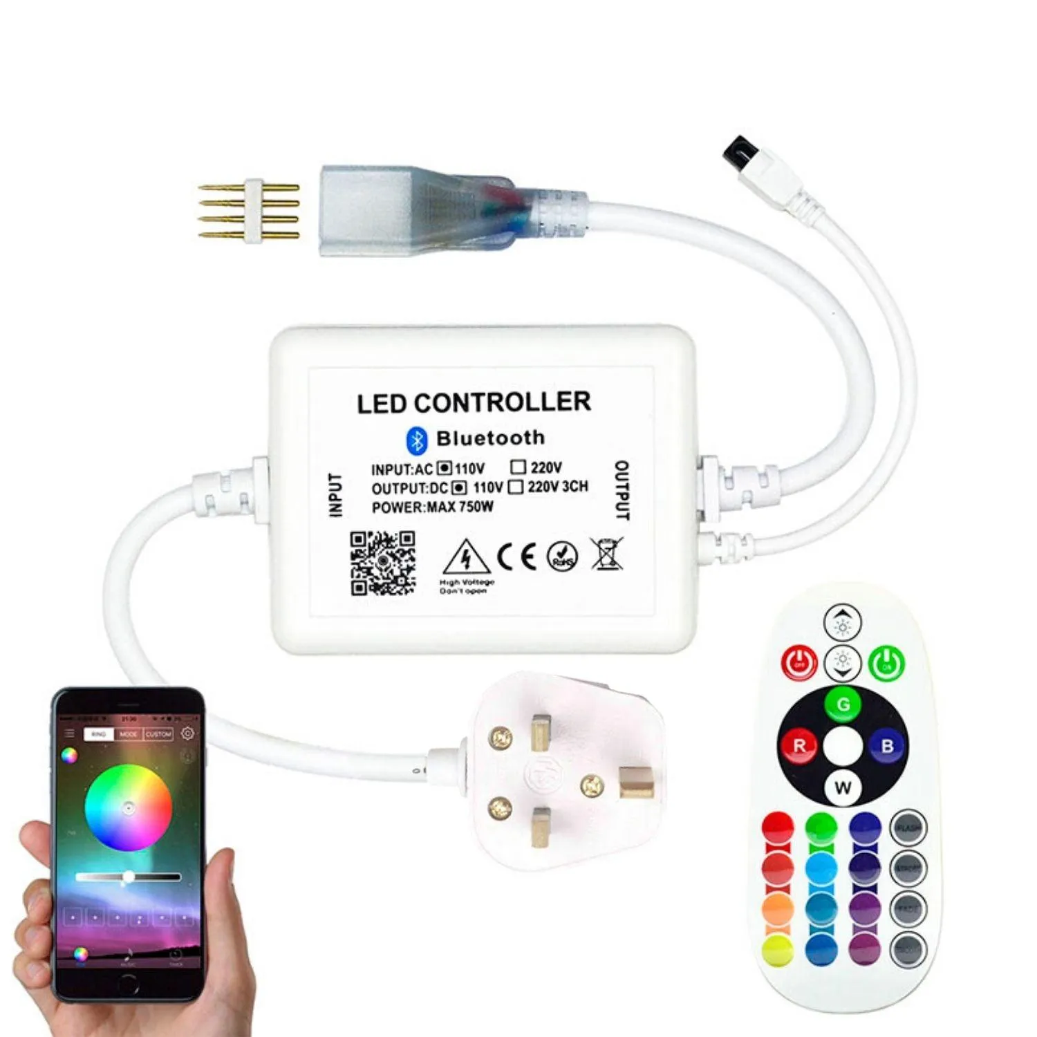 RGB LED Strip 220V 240V 60LEDs/m IP65 Wireless Bluetooth App Control with Remote