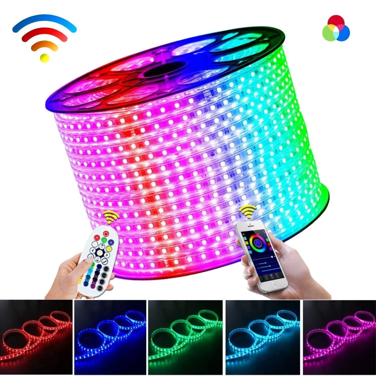 RGB LED Strip 220V 240V 60LEDs/m IP65 Wireless Bluetooth App Control with Remote