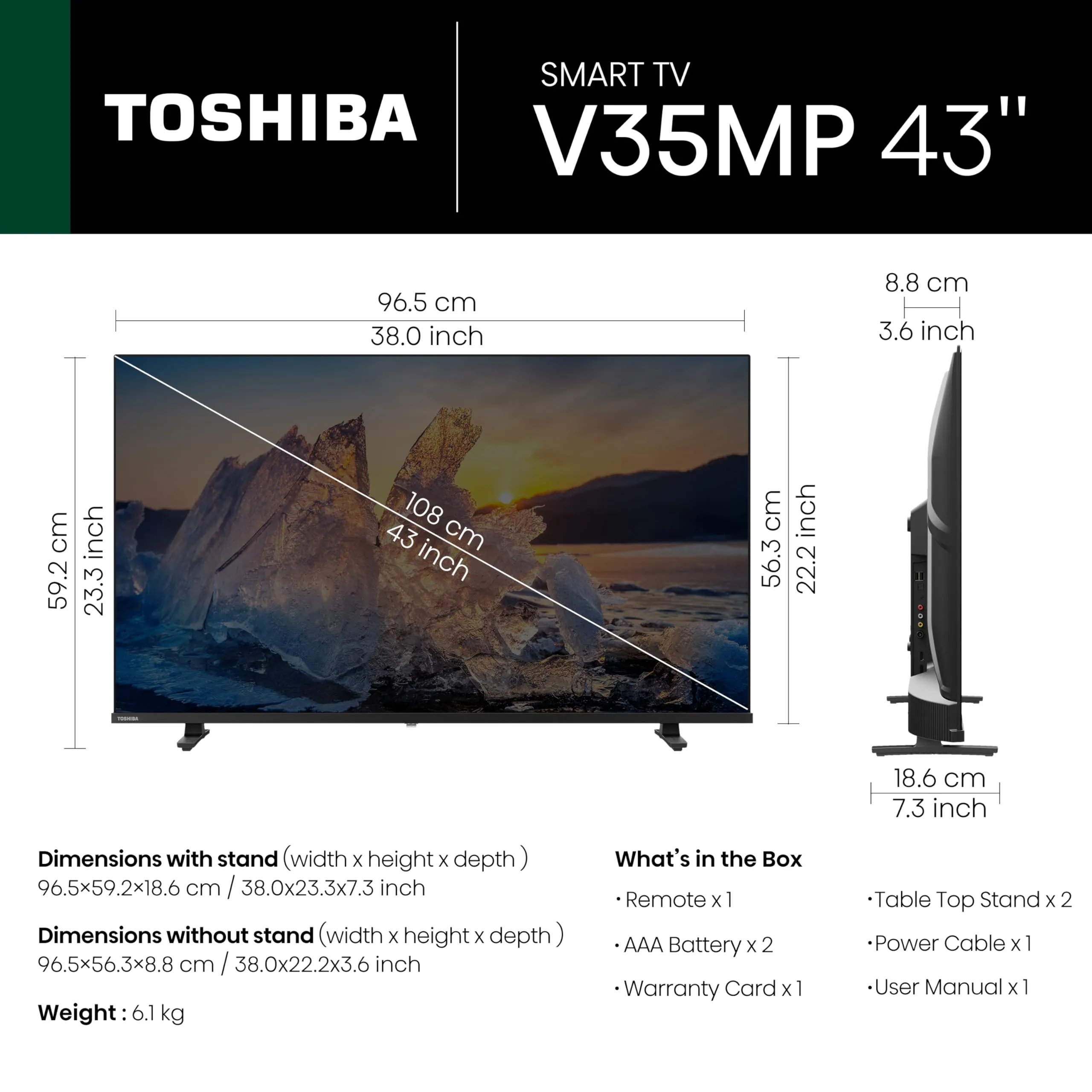 TOSHIBA 108 cm (43 inches) V Series Full HD Smart Android LED TV 43V35MP (Black)