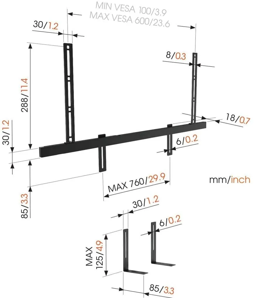 Vogels SOUND 3550 Universal Sound Bar Wall Mount Bracket To Fit Sound Bar with TV - Black